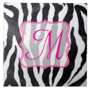 Visningen Zebra Rand Animal Print Monogram Tile Kakelplatta