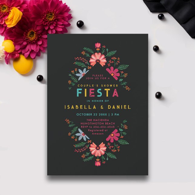Visningsdocka för det mexikanska paret Rancho Fies Inbjudningar (rancho mexican wedding couple shower invitation hacienda bright flowers elegant coed fiesta)