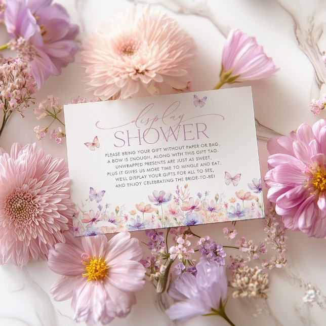 Visningskort för bröllopsdusch med vilda blommor tack kort (Display Shower Card  Wildflower Bridal Shower butterfly design)