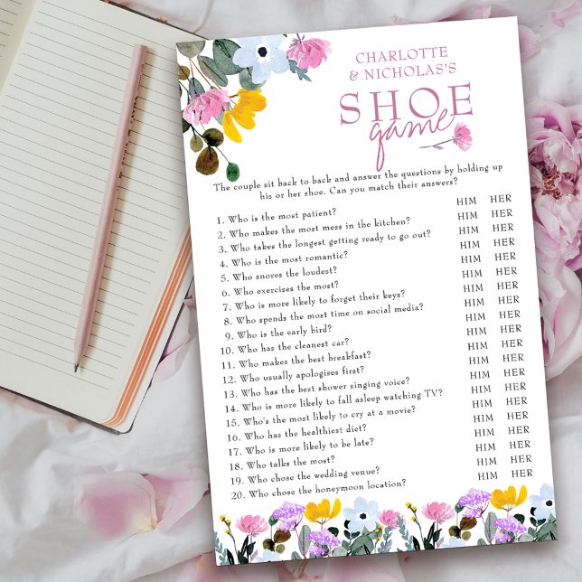 Visningsspel för Wildblomme Gräsmatta Bröllop Par  (Wedding Shower Shoe Game Card from my Wildflower Lawn Collection.
)