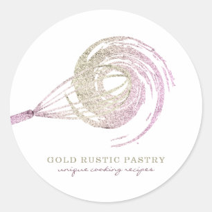 Visp Glitter Glans Bageri Kock Rose Guld Runt Klistermärke