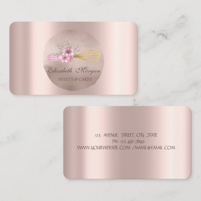 Vispa blommor Rose Gold Circle  Visitkort (Fram/baksida)