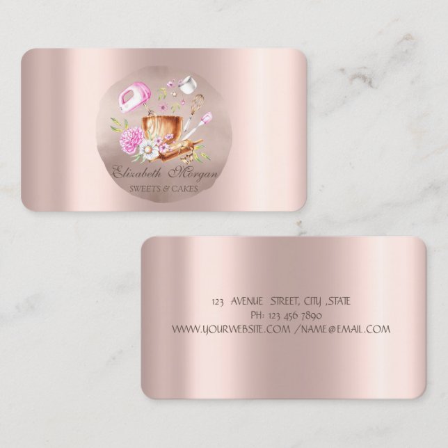 Vispa blommor Rose Gold Circle  Visitkort (Fram/baksida)