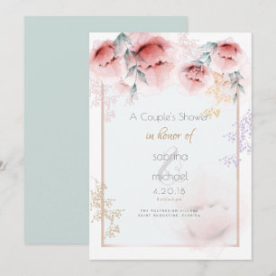 Viss skugga Trendig Coral Aquarelle Peonies Inbjudningar