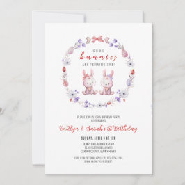 Vissa Bunnies går en, Twillingar 1:a födelsedag Inbjudningar