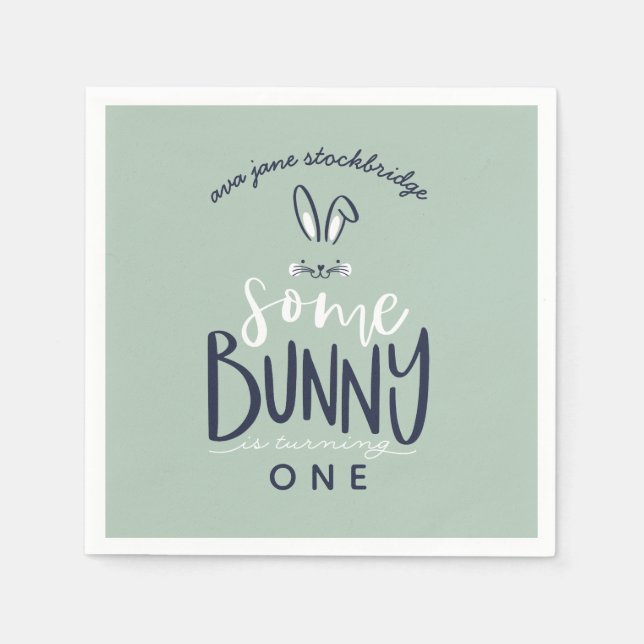 VISSA BUNNY FÖDELSEDAGSFEST NAPKINS PAPPERSSERVETT (Framsidan)