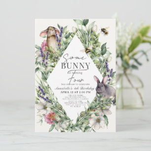 Vissa Bunny Greenery Rhombus Barns födelsedag Inbjudningar