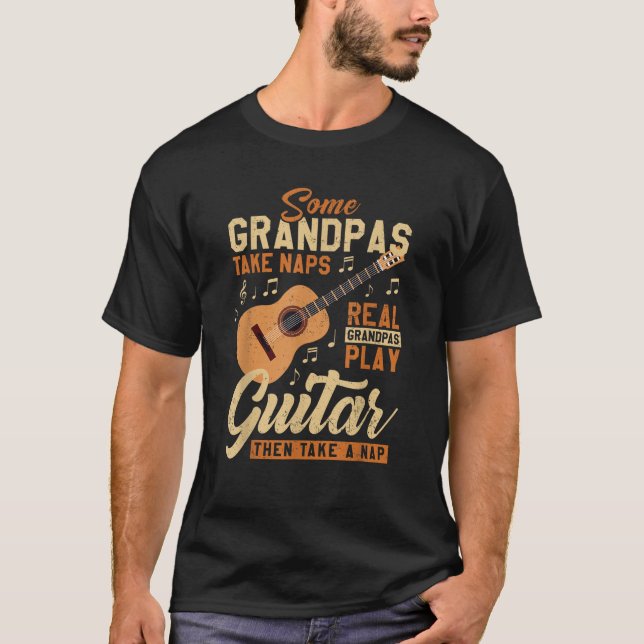 Vissa farfar tar Naps Real Grandpas Play Guitar T Shirt (Framsida)