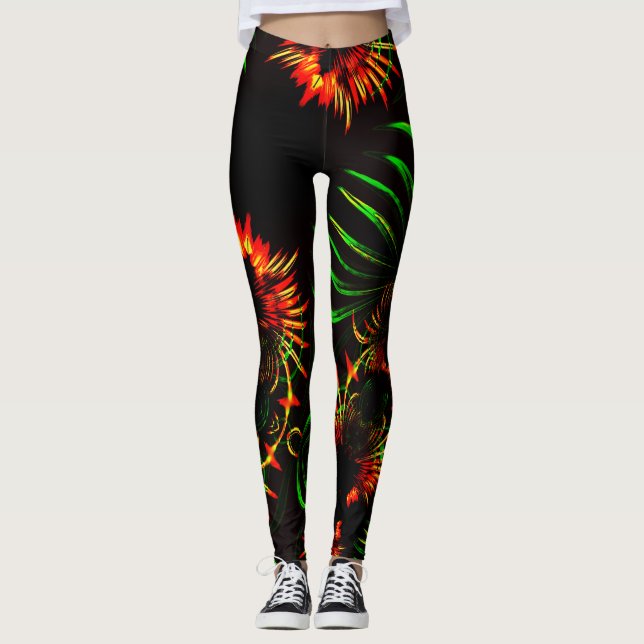Vissa gräs- och löv- och brandblommor leggings (Framsida)