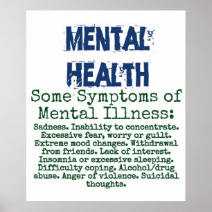 Vissa symptom på Mental Sjukdom - Psykisk hälsa Qu Poster