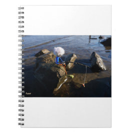 Vissende Fubby op een steen. Anteckningsbok