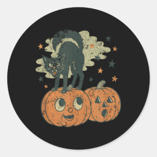 Visslande svart katt T-shirt Retro Vintage Hallowe Runt Klistermärke
