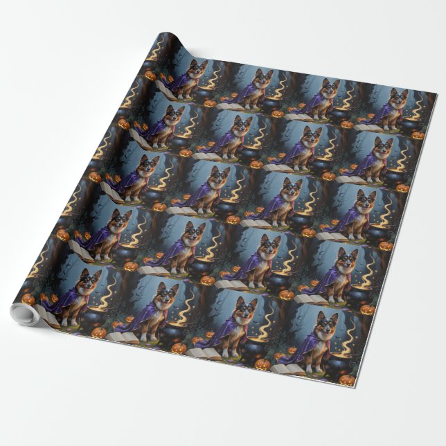 Visslares Belgisk Vallhund Halloween-målning Presentpapper (Utrullad)