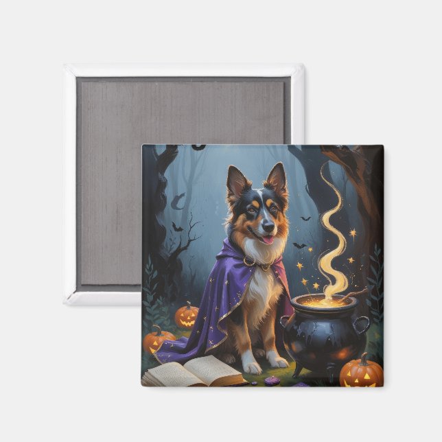 Visslarp Shepherd Hund Whimsical Halloween-målning Magnet (Front/Back)