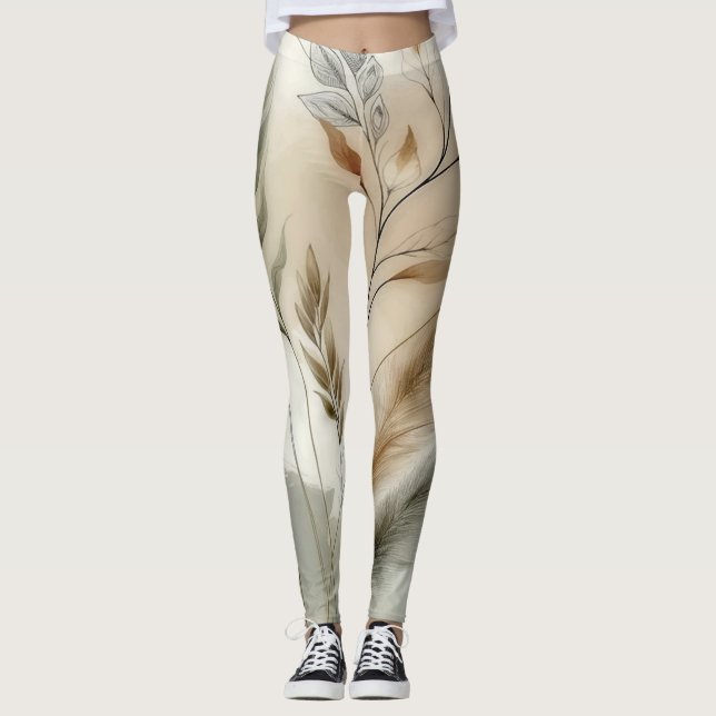 Visst grönska Modern botanisk boho bröllop Leggings (Framsida)