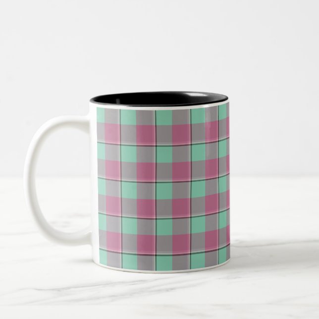 Vista Blue and Turkish Rose Pink Plaid Två-Tonad Mugg (Vänster)