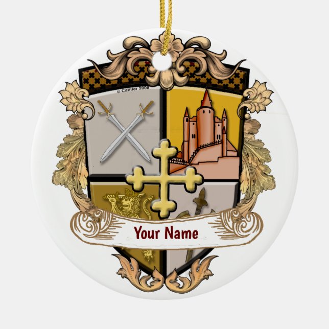 Vista Cross Shield Efternamn Julgransprydnad Keramik (Framsidan)