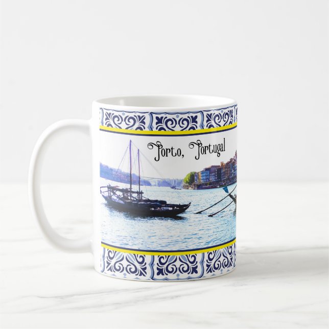 Vista de barcos no rio douro porto portugal kaffemugg (Vänster)
