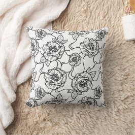 Vistare av Ro, Elegant Line Art Blommönster Kudde