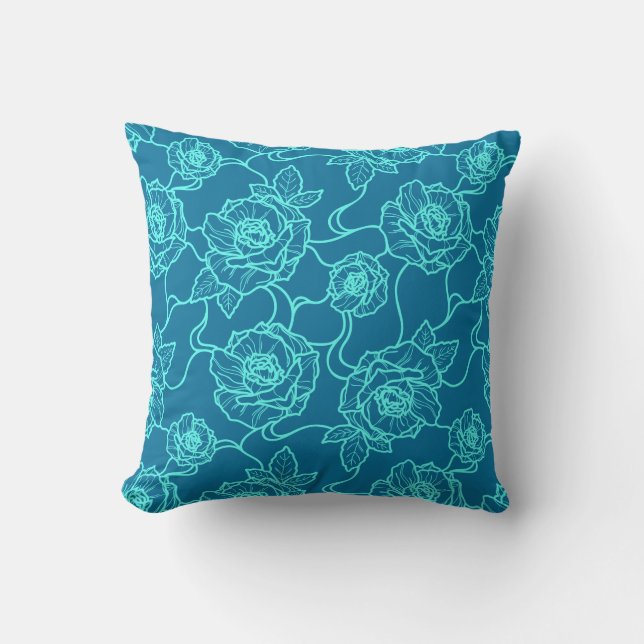 Vistare av Ro, Elegant Line Art Blommönster Kudde (Framsida)