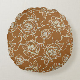 Vistare av Ro, Elegant Line Art Blommönster Rund Kudde