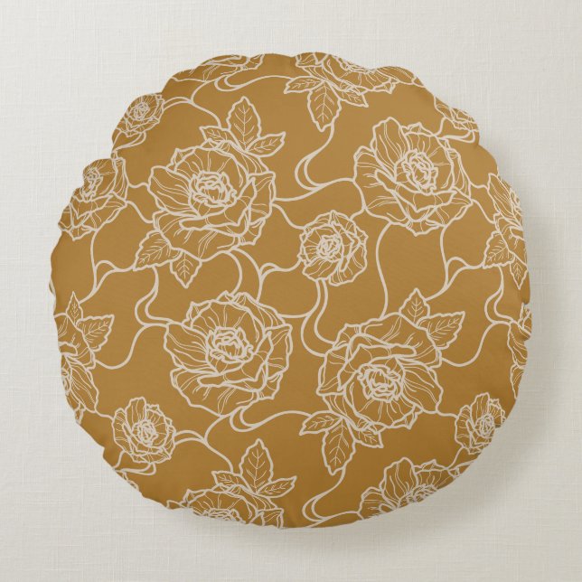 Vistare av Ro, Elegant Line Art Blommönster Rund Kudde (Framsidan)