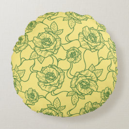 Vistare av Ro, Elegant Line Art Blommönster Rund Kudde