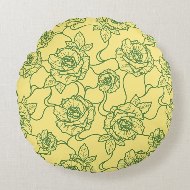 Vistare av Ro, Elegant Line Art Blommönster Rund Kudde (Framsidan)