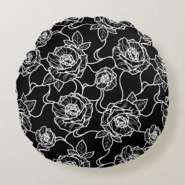 Vistare av Ro, Elegant Line Art Blommönster Rund Kudde