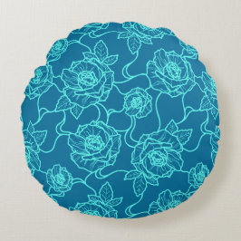 Vistare av Ro, Elegant Line Art Blommönster Rund Kudde
