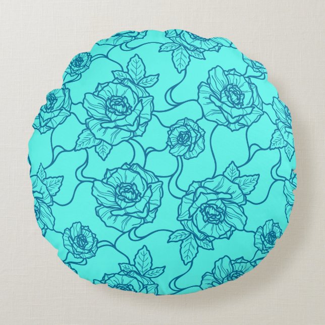 Vistare av Ro, Elegant Line Art Blommönster Rund Kudde (Framsidan)