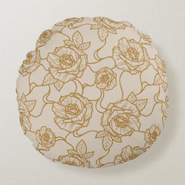 Vistare av Ro, Elegant Line Art Blommönster Rund Kudde