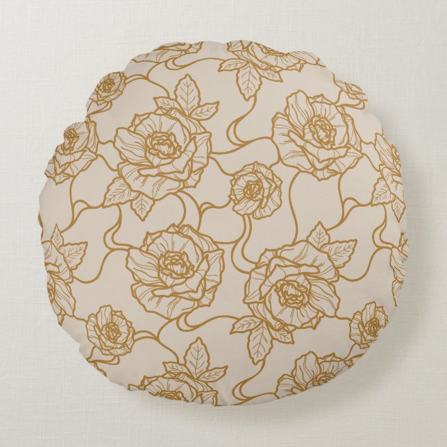 Vistare av Ro, Elegant Line Art Blommönster Rund Kudde (Framsidan)
