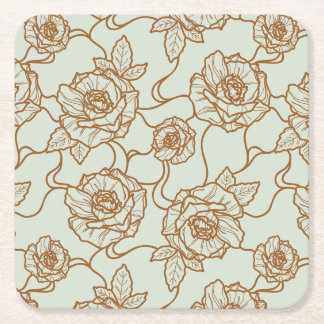 Vistare av Ro, Elegant Line Art Blommönster Underlägg Papper Kvadrat