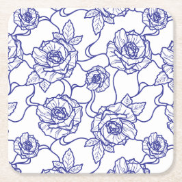 Vistare av Ro, Elegant Line Art Blommönster Underlägg Papper Kvadrat