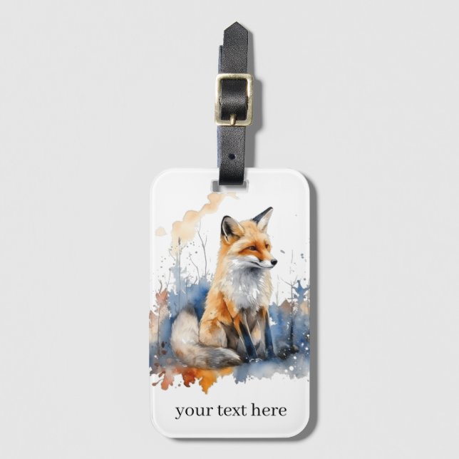 Vistare av Vilden Fox i vattenfärg, anpassningsbar Bagagebricka (Framsida vertikal)