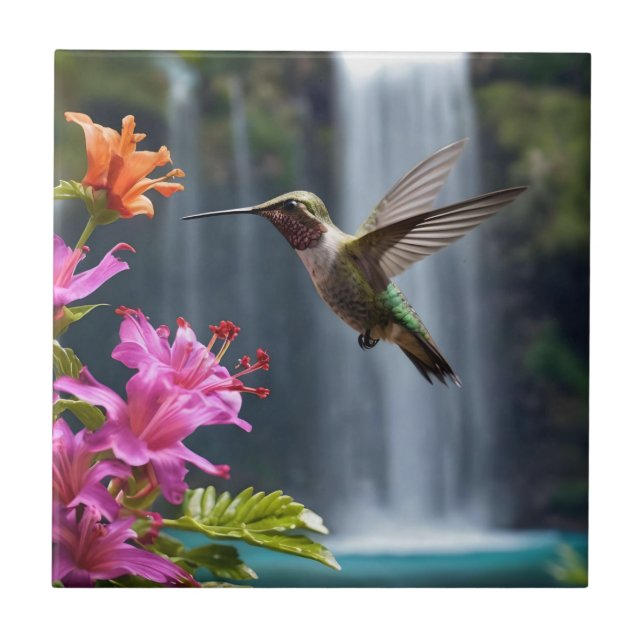 "Vistare för naturen: Hummingbird, Waterfall Kakelplatta (Framsidan)