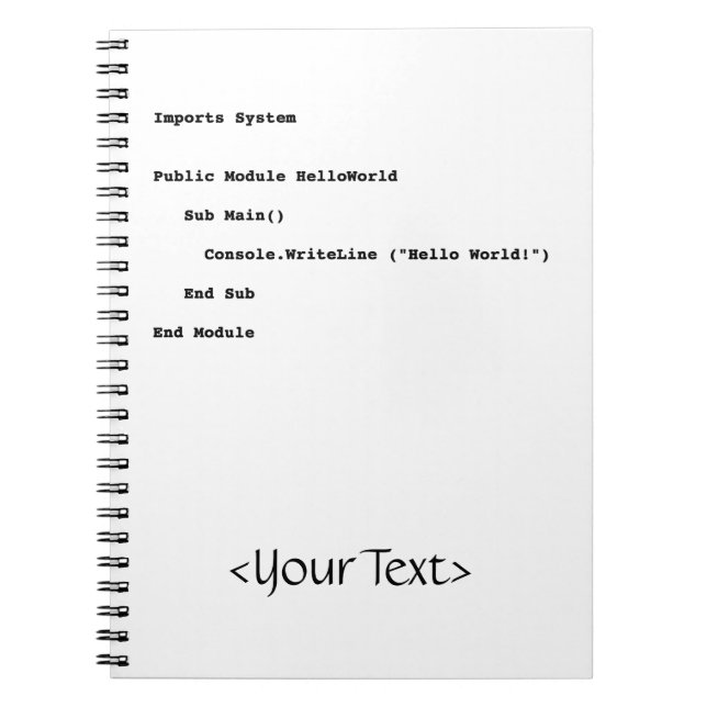 Visual Basic Hej World Hälsning Anteckningsbok Med Spiral (Framsidan)