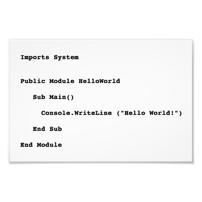 Visual Basic Hej World Hälsning Fototryck (Framsidan)