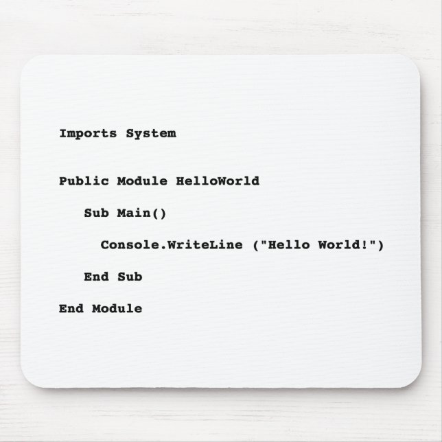 Visual Basic Hej World Hälsning Musmatta (Framsidan)