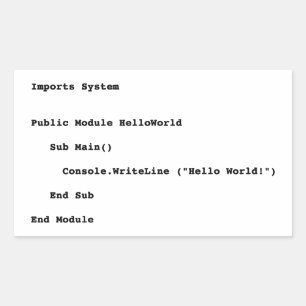 Visual Basic Hej World Hälsning Rektangulärt Klistermärke