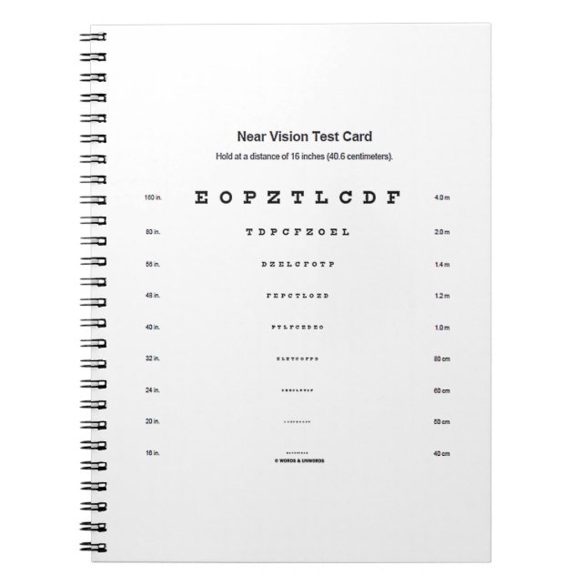 Visuell akuitetsundersökning för Near Vision Test  Anteckningsbok (Framsidan)