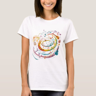 Visuell musikillustration med färgstarka antecknin t shirt