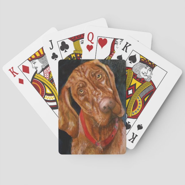 Viszla hund som leker kort casinokort (Baksidan)