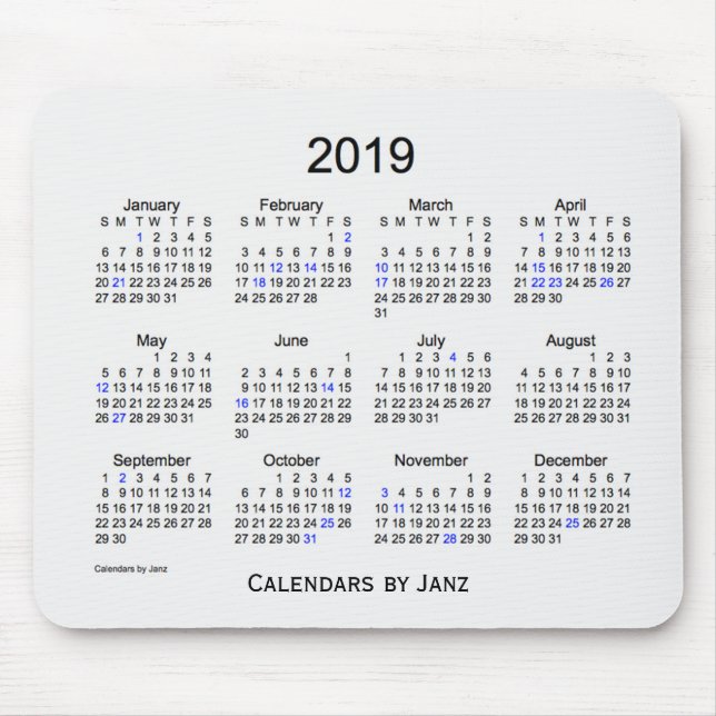 Vit 2019 röker helgdagkalendern av Janz Mousepad Musmatta (Framsidan)