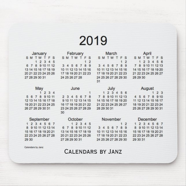 Vit 2019 röker kalendern vid den Janz musen Musmatta (Framsidan)