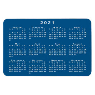 Vit 2021-kalender - blått bakgrundsformat magnet