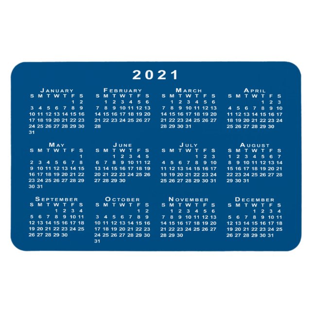 Vit 2021-kalender - blått bakgrundsformat magnet (Horisontell)