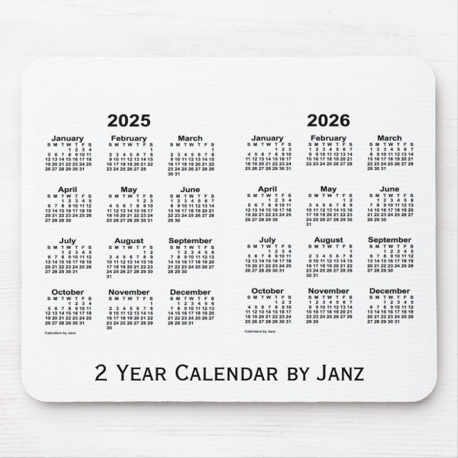 Vit 2025-2026 2 år kalender av Janz Mousepad Musmatta (Framsidan)