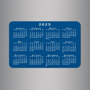 Vit 2025-kalender - blå bakgrundsmall magnet